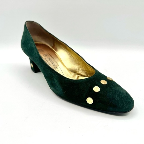 BRUNO MAGLI GREEN LEATJER PUMP 80s VINTAGE HEELS BLOCK HEELS CHUNKY HEELS 38.5 - Picture 10 of 12